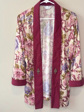 Womens Blair Vintage Floral Cardigan Kimono Robe Large Silk